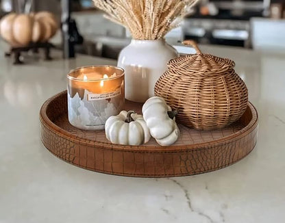 HofferRuffer Faux Leather Round Serving Tray, Vegan Croco Leather Decorative - Image 9