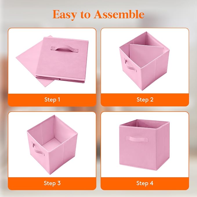 Lifewit Storage Cubes, 11 Inch Organizer Bins, 18L Pink, 6 Packs | Foldable - Image 4