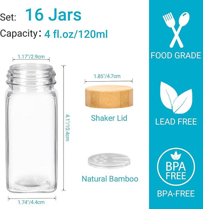 4 oz Glass Spice Jars with Bamboo Lids, 16 Pack Spice Bottles | 120ml Seasoning - Image 2