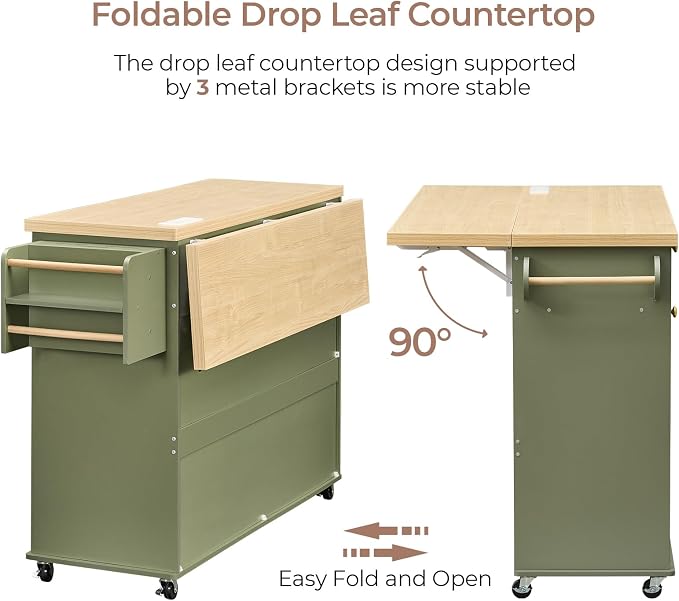 60.2" Kitchen Islands with Storage, Kitchen Island Cart with Trash Can Storage - Image 4