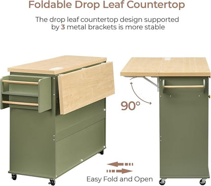 60.2" Kitchen Islands with Storage, Kitchen Island Cart with Trash Can Storage - Image 4