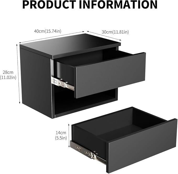 Floating Nightstand, Modern Wall Mounted Bedside Table - Image 2