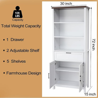 GarveeHome Bookshelf with Doors, 6-Tire Farmhouse Storage Cabinet Bookcase - Image 2