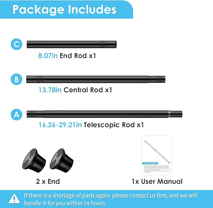 1Pcs Tension Curtain Rod 24 To 46 Inch Black Shower Curtain Rod No Drilling - Image 7