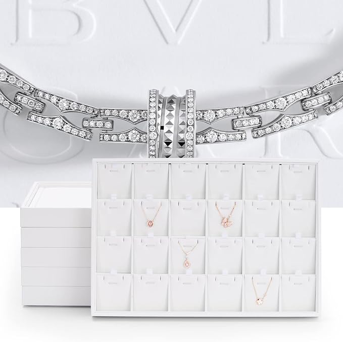 Oirlv Premium White Leather Stackable Jewelry Tray 24 Grid Jewelry Organizer - Image 2