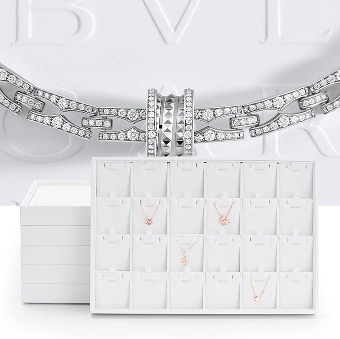 Oirlv Premium White Leather Stackable Jewelry Tray 12 Grid Jewelry Drawer - Image 2