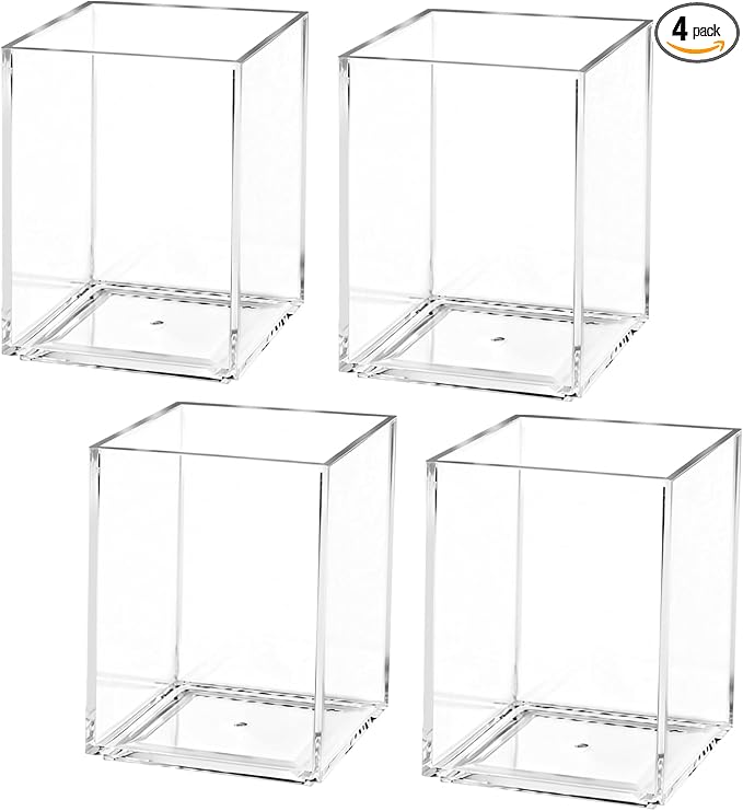 AZUREAL 4 Pack Clear Acrylic Pen Holder Cup, Thickened Acrylic Desktop by Unknown