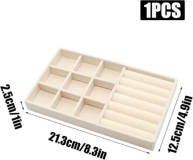 Velvet Jewelry Organizer Trays Beige 9 Grids and Rolls | Stackable Jewelry - Image 2