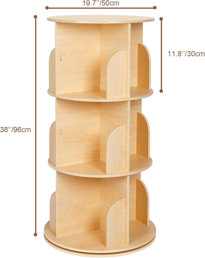 Kids Rotating Bookshelf, 360° Display 3 Tier Bookcase Storage | Small Corner - Image 2