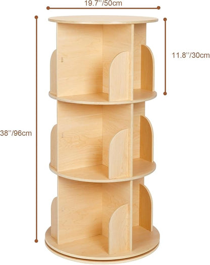 Kids Rotating Bookshelf, 360° Display 3 Tier Bookcase Storage | Small Corner - Image 2