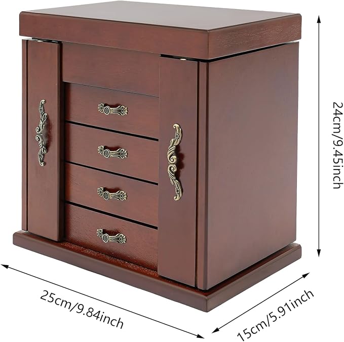 4-Drawer Wooden Jewelry Box, Wood Jewelry Organizer - Image 2