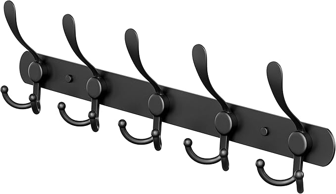 Coat Rack Wall Mount with 5 Tri Hooks, Stainless Steel 16 Inch – Black Matte by SAYONEYES