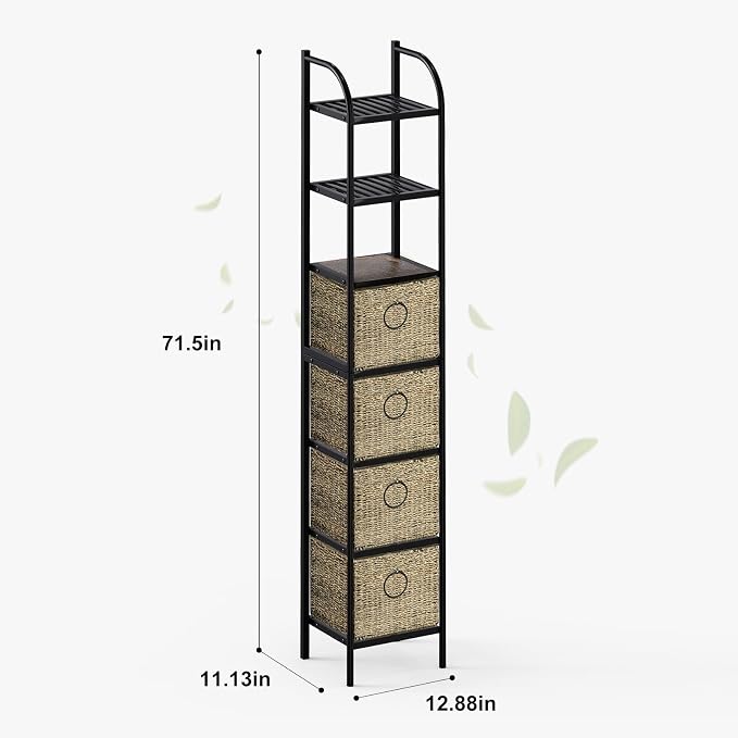 Zhongma Bathroom Storage Tower, 7-Tier Narrow Bookcase w/Baskets - Image 3