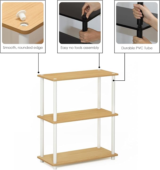 Furinno TURN-N-TUBE Storage Shelves, 3-Tier Book Shelf, Corner Shelf, Toolless - Image 5