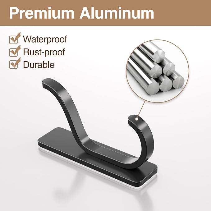 Adhesive Wall Hooks for Hanging: 2-Pack Coat Hooks for Towel, Stick On Hangers - Image 6