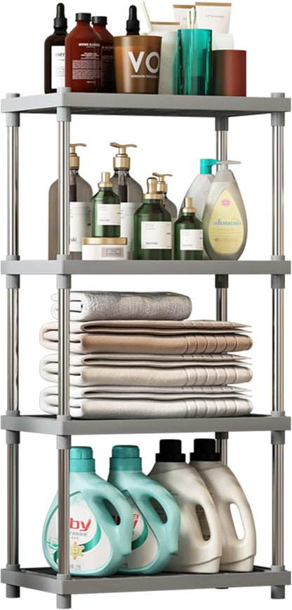 4 Tier Gray Plastic and Metal Standing Shelf Units, Durable Storage Shelves by LEAIJIAFY
