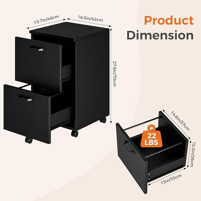 2 Drawer Filing Cabinet, Wood Rolling Filing Cabinets - Image 3