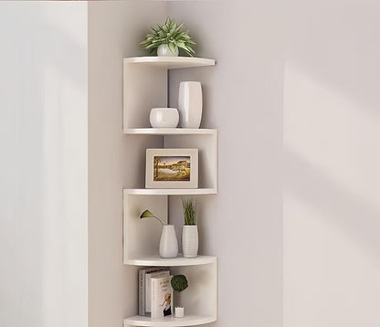 No-Drill Modern Corner Shelf Wall Mount, 5-Tier Floating Storage Rack, Corner by Frawenleco