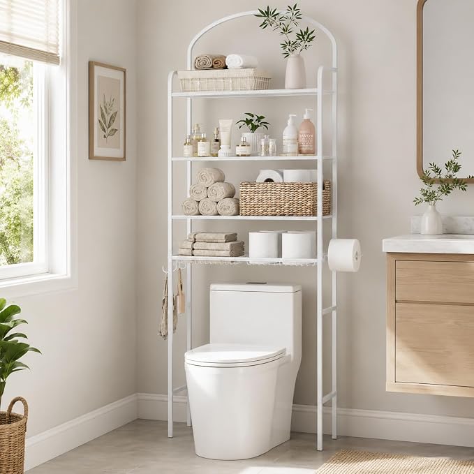 4-Tier Over The Toilet Storage, Bathroom Organizer | Space-Saving, Metal Shelf - Image 2