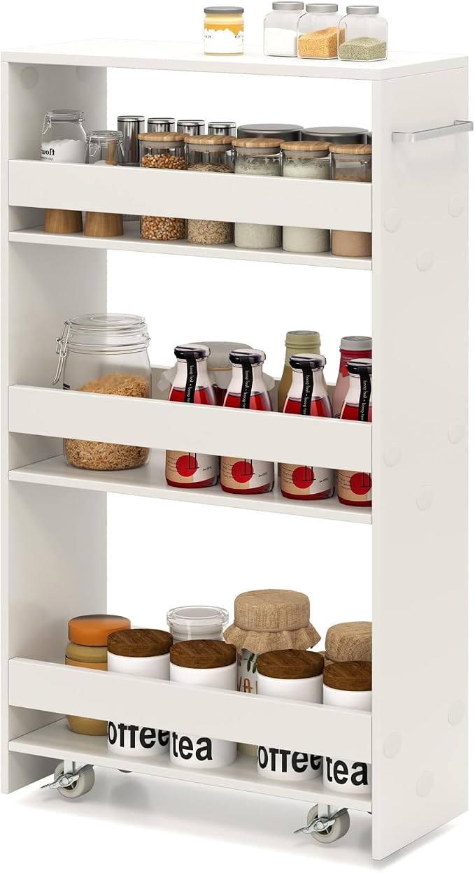 Slim Rolling Storage Cart, 4 Tier Narrow Kitchen Cart by SILKYDRY
