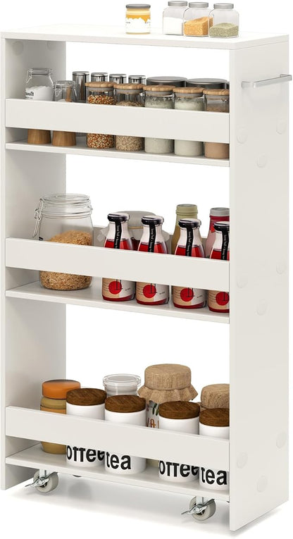 Slim Rolling Storage Cart, 4 Tier Narrow Kitchen Cart by SILKYDRY
