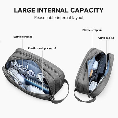 Teskyer Double Layer Cable Organizer Bag, Travel Tech Pouch, Dark Grey | - Image 3