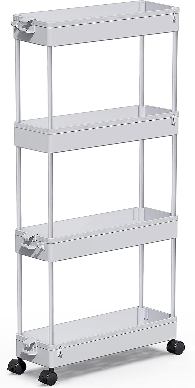 SPACEKEEPER Slim Rolling Storage Cart 4 Tier Bathroom Organizer Mobile Shelving by SPACEKEEPER