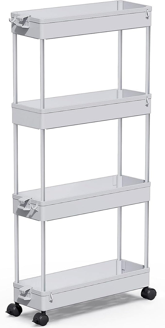 SPACEKEEPER Slim Rolling Storage Cart 4 Tier Bathroom Organizer Mobile Shelving by SPACEKEEPER
