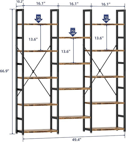 NUMENN Triple Column 5 Tier Bookshelf, Bookcase - Image 3