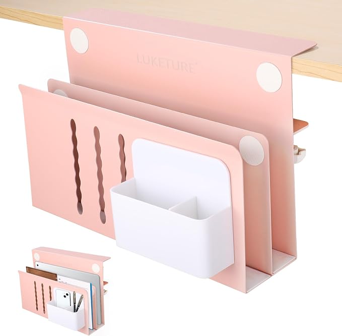 LUKETURE Desk Side Storage, 2 Tie Laptop Holder No Drill Clamp On Organizer | by LUKETURE