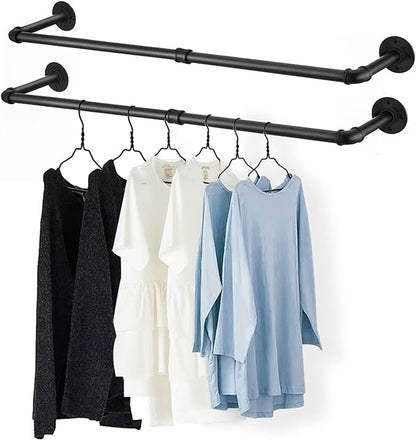 36” Wall Mounted Clothes Rack, Industrial Pipe Black Iron Garment Bar, - Image 8