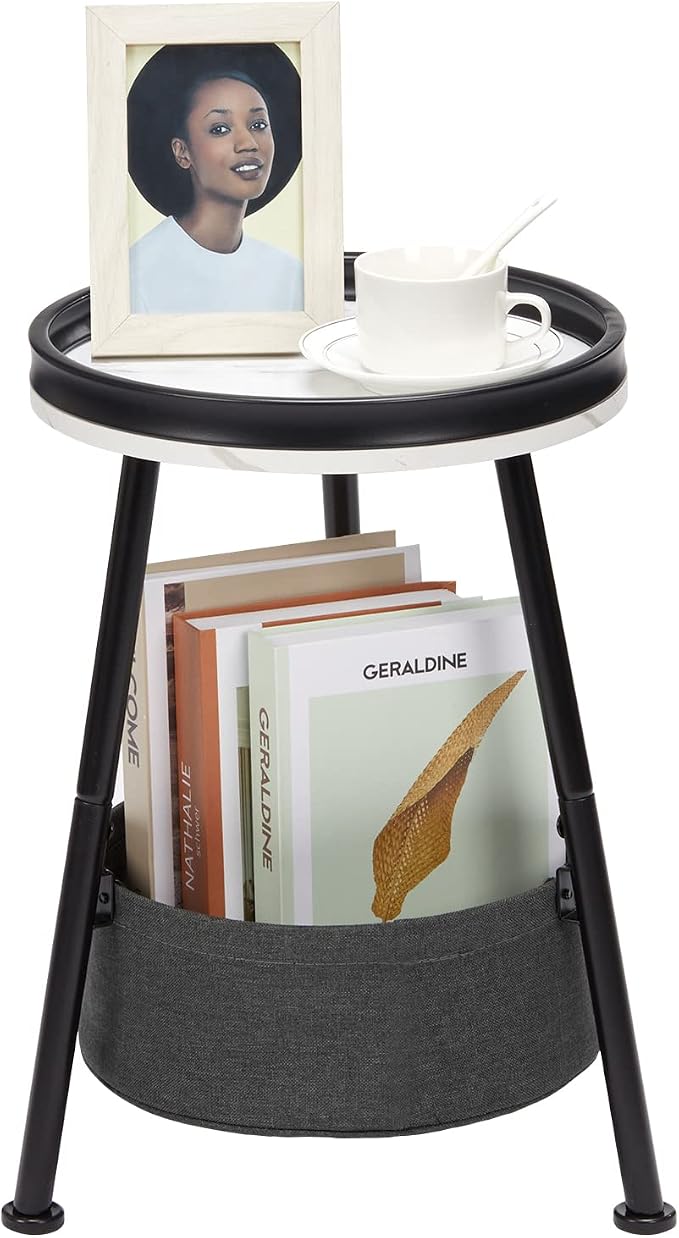 Round End Table, 11.8*17.8' Round Sofa Table, Small Round Table, Small Coffee by LEMONDA