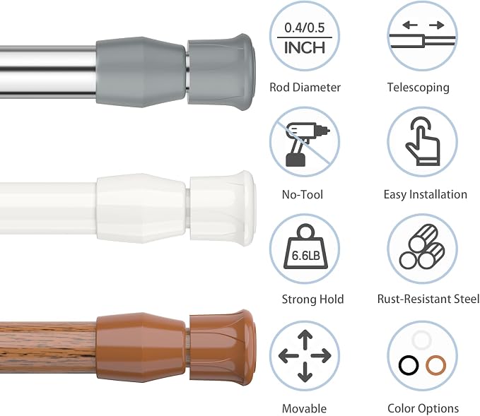 AIZESI Spring Tension Curtain Rod Short Tension Rod - Image 2