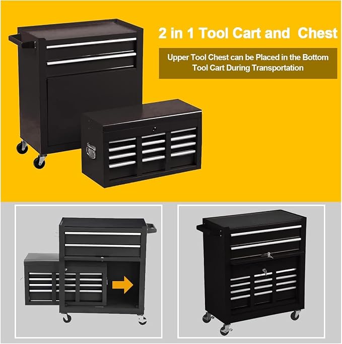 8-Drawer High Capacity Rolling Tool Chest, Removable Cabinet Storage Tool Box - Image 7