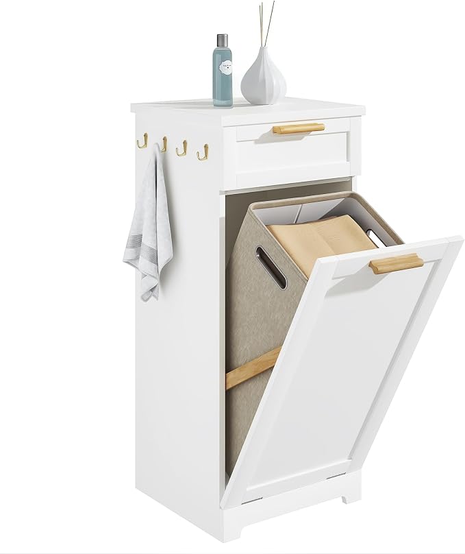 VECELO Tilt Out Laundry Hamper, 1 Drawer and 4 Side Hooks by VECELO