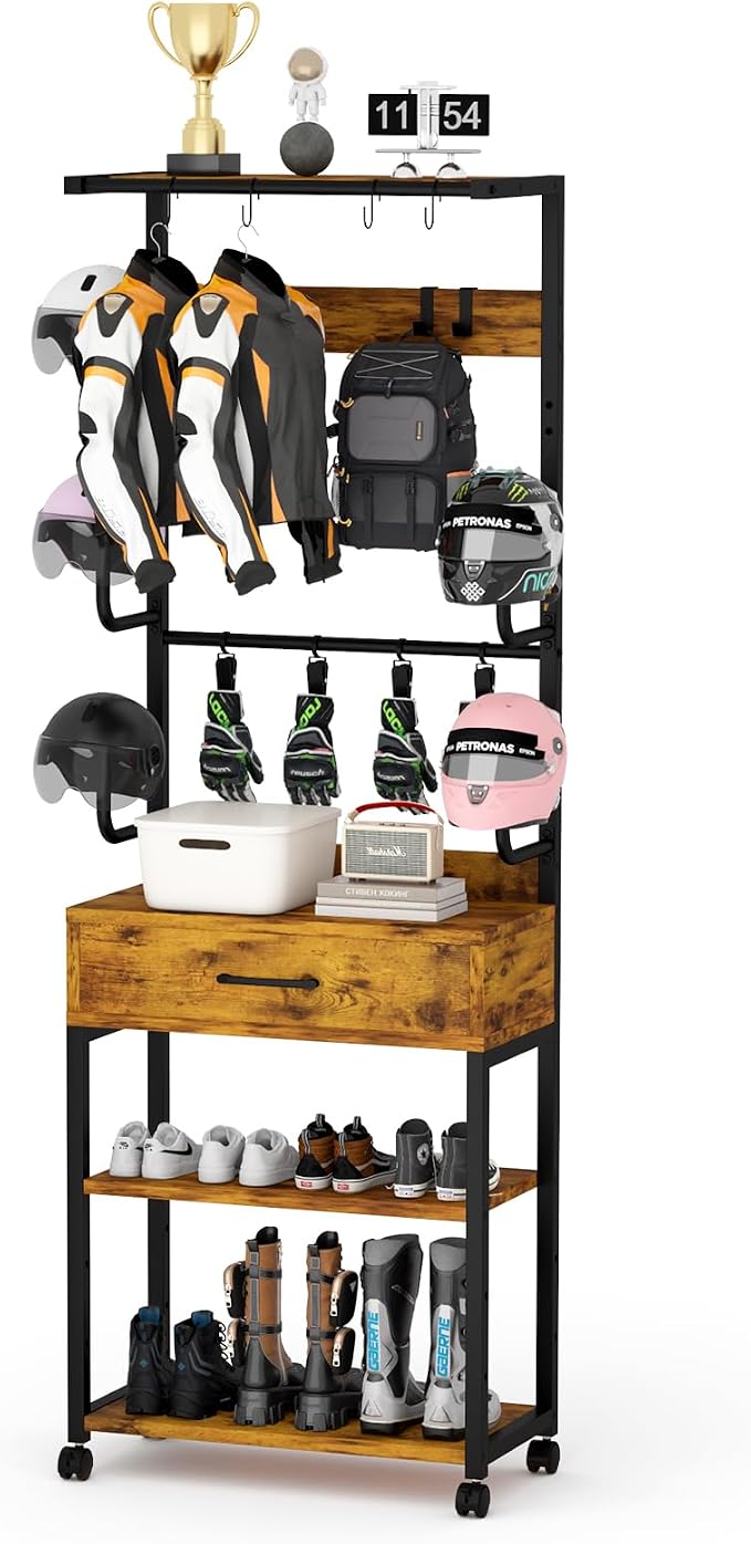 Kikihouse Freestanding Floor Mounted Helmet & Gear Storage Rack, Adjustable - Image 9