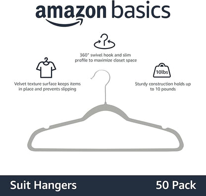 Amazon Basics Slim Velvet Non-Slip Space Saving Suit Clothes Hangers, Closet - Image 2