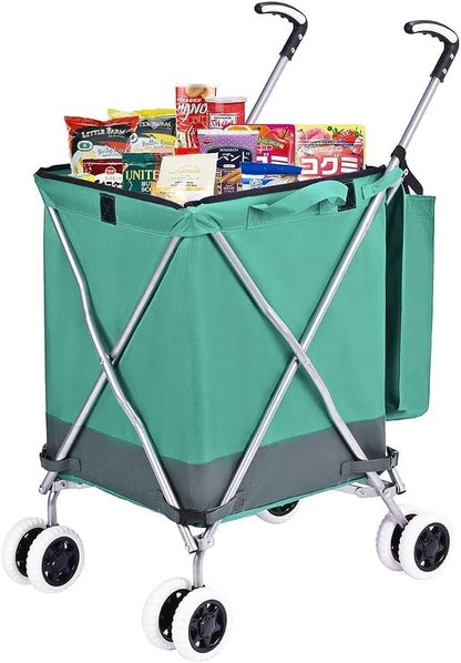 Folding Shopping Cart for Groceries, Water-Resistant Heavy-Duty Canvas Trolley by supenice