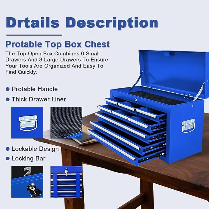 Tool Chest 13-Drawer with Double Door Handle, 2 in 1 Detachable Rolling Tool - Image 4