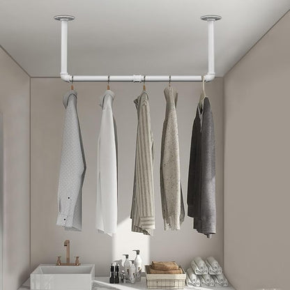 Industrial Iron Pipe Clothes Hanging Bar DIY Wall-Mounted Garment Rack Heavy - Image 6