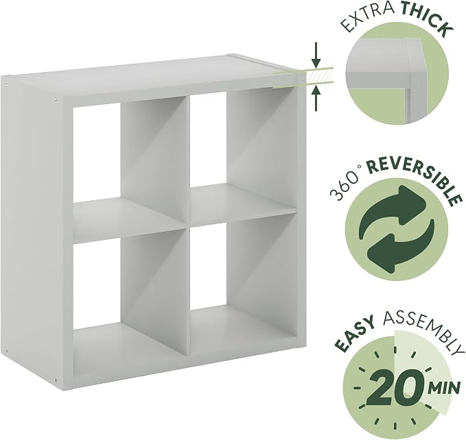Furinno Cubicle Open Back Decorative Cube Storage Organizer, Light Grey | 14.6" - Image 6