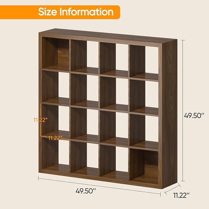 Bookshelf with Storage Bins, 16-Cube Storage Organizer Sturdy Wooden Cube - Image 3