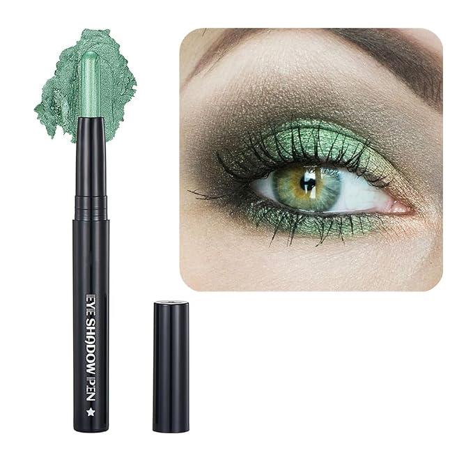 Bright Green Eyeshadow Stick Makeup, Cream Shimmer Eye Shadow Pencil, by SAUBZEAN