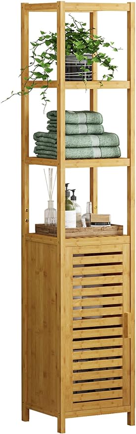 Storage Tall Slim Cabinet with Shutter Door and 3 Tier Shelves, Freestanding by VIAGDO