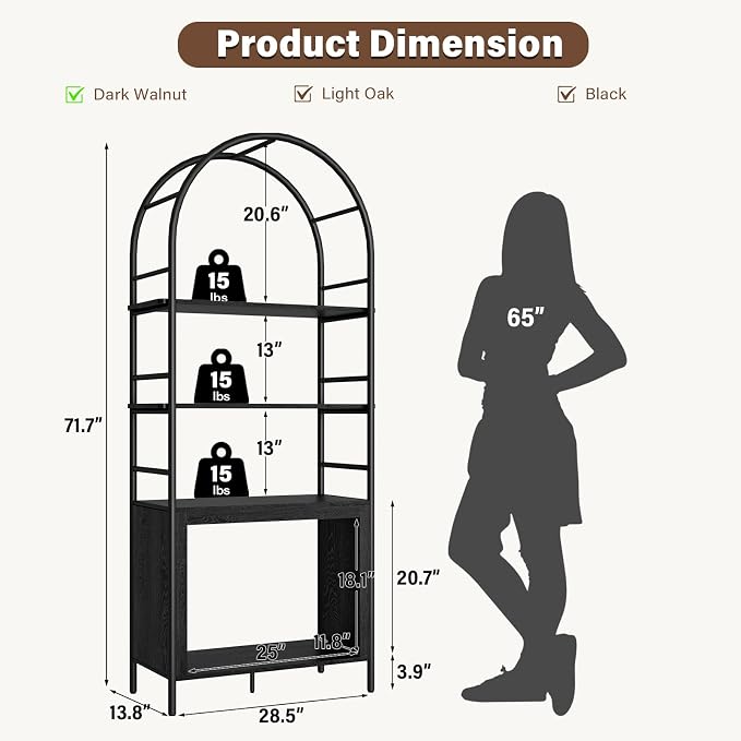 BREEZEHEAT 4-Tier Arched Bookshelf, Floor Standing Open Display Storage Shelf - Image 2