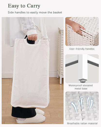 SETVSON Laundry Hamper with Lid 132 L, Clothes Hamper with Lid, Handwoven - Image 4
