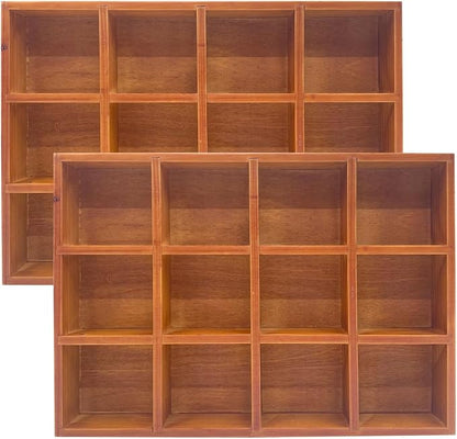 Cregugua 2 Pack Wooden Sorting Tray Grid Display Wood Divided Organizer Brown - Image 3