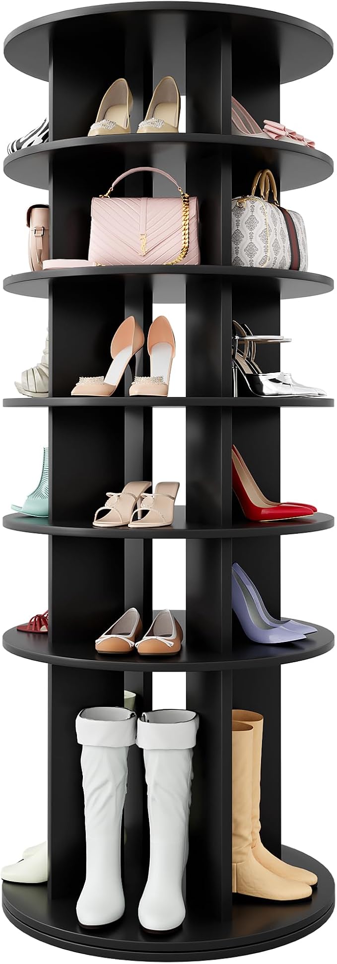 YESHOMY 6-Tier Rotating Shoe Rack Tower, 360° Spinning Vertical Shoe & Handbag by SearchallYESHOMY