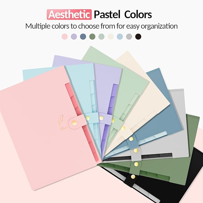 Sooez Aesthetic 8 Pocket Accordion File Organizer, Pastels Expanding File Folder - Image 2