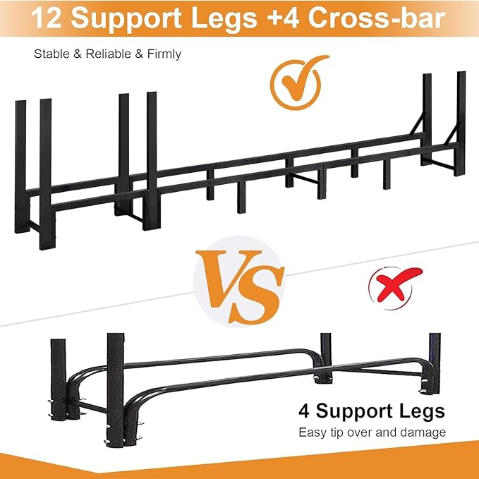 8ft Large Firewood Rack Outdoor, Heavy Duty Metal Wood Rack - Image 6